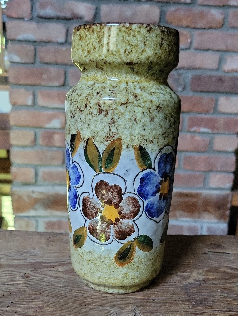 1970's West German Hand-Painted Floral Ceramic Pottery Vase